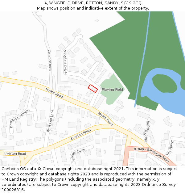 4, WINGFIELD DRIVE, POTTON, SANDY, SG19 2GQ: Location map and indicative extent of plot