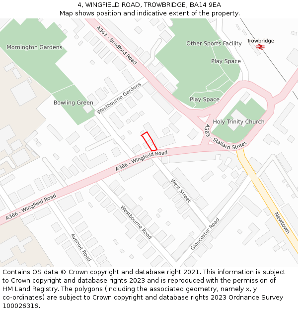 4, WINGFIELD ROAD, TROWBRIDGE, BA14 9EA: Location map and indicative extent of plot