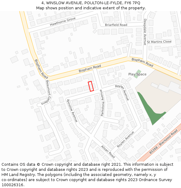 4, WINSLOW AVENUE, POULTON-LE-FYLDE, FY6 7PQ: Location map and indicative extent of plot