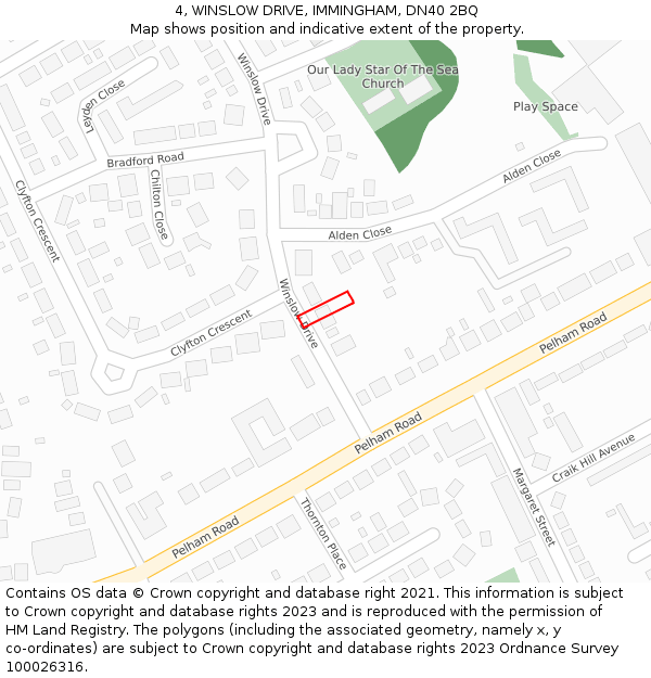 4, WINSLOW DRIVE, IMMINGHAM, DN40 2BQ: Location map and indicative extent of plot