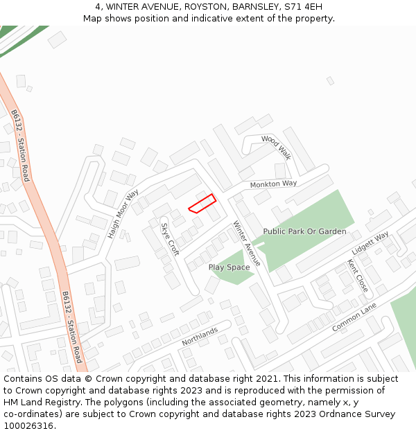 4, WINTER AVENUE, ROYSTON, BARNSLEY, S71 4EH: Location map and indicative extent of plot