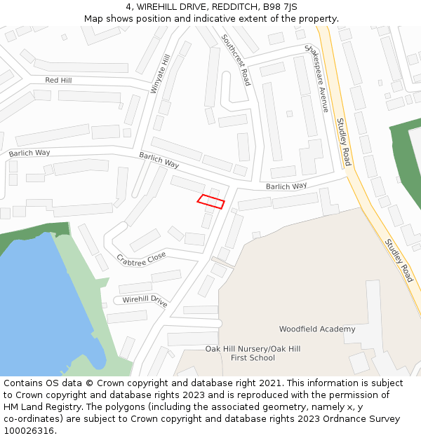 4, WIREHILL DRIVE, REDDITCH, B98 7JS: Location map and indicative extent of plot