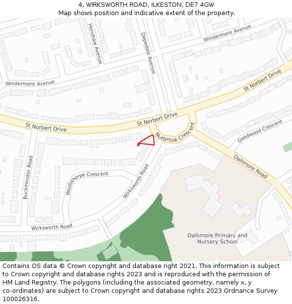 4, WIRKSWORTH ROAD, ILKESTON, DE7 4GW: Location map and indicative extent of plot