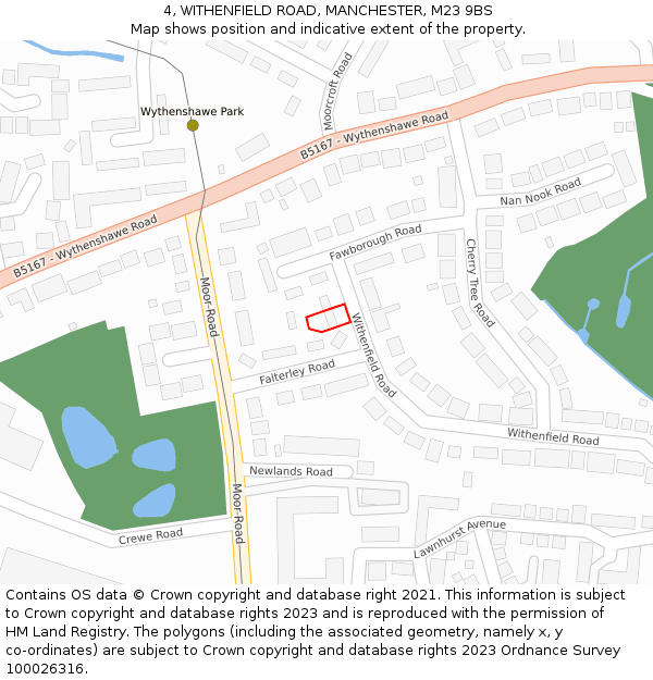 4, WITHENFIELD ROAD, MANCHESTER, M23 9BS: Location map and indicative extent of plot