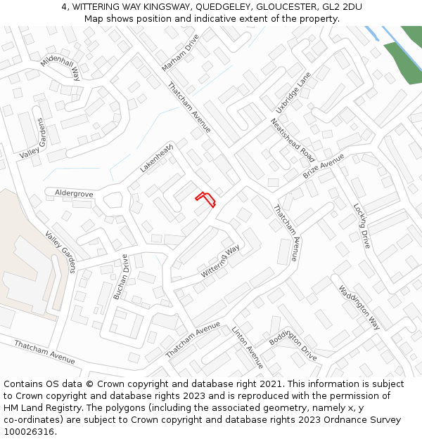 4, WITTERING WAY KINGSWAY, QUEDGELEY, GLOUCESTER, GL2 2DU: Location map and indicative extent of plot