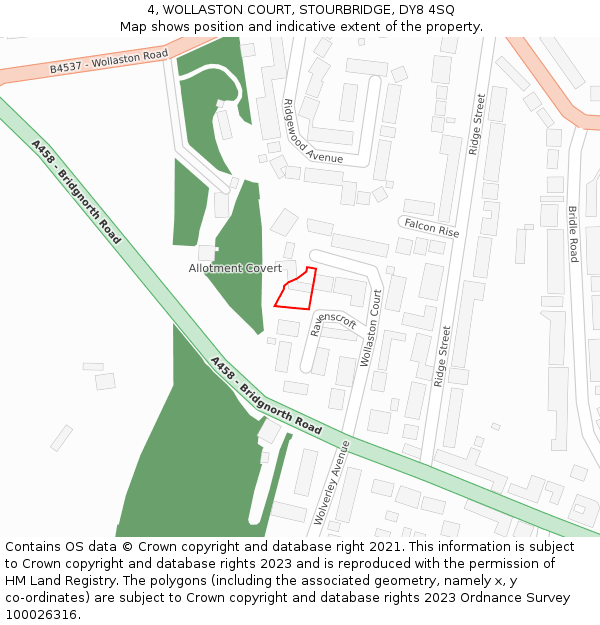 4, WOLLASTON COURT, STOURBRIDGE, DY8 4SQ: Location map and indicative extent of plot