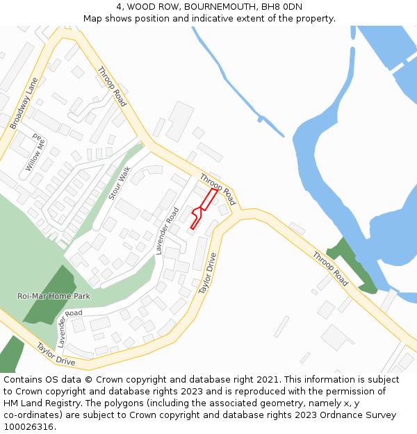 4, WOOD ROW, BOURNEMOUTH, BH8 0DN: Location map and indicative extent of plot