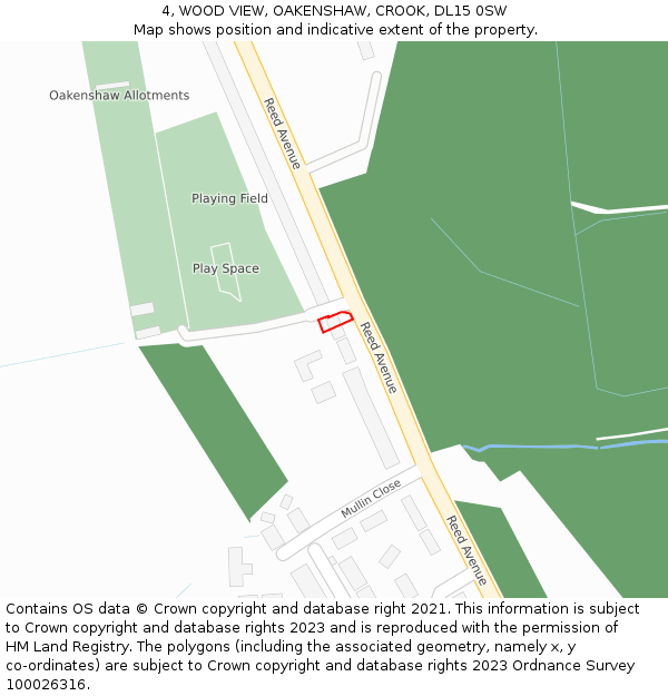 4, WOOD VIEW, OAKENSHAW, CROOK, DL15 0SW: Location map and indicative extent of plot