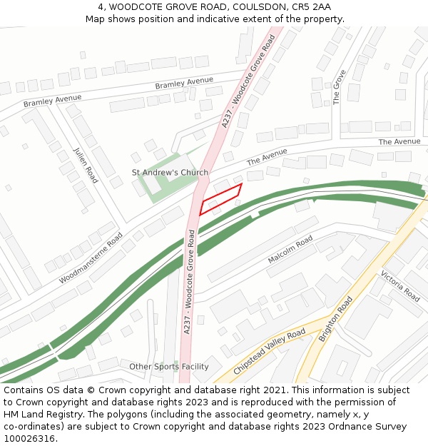 4, WOODCOTE GROVE ROAD, COULSDON, CR5 2AA: Location map and indicative extent of plot