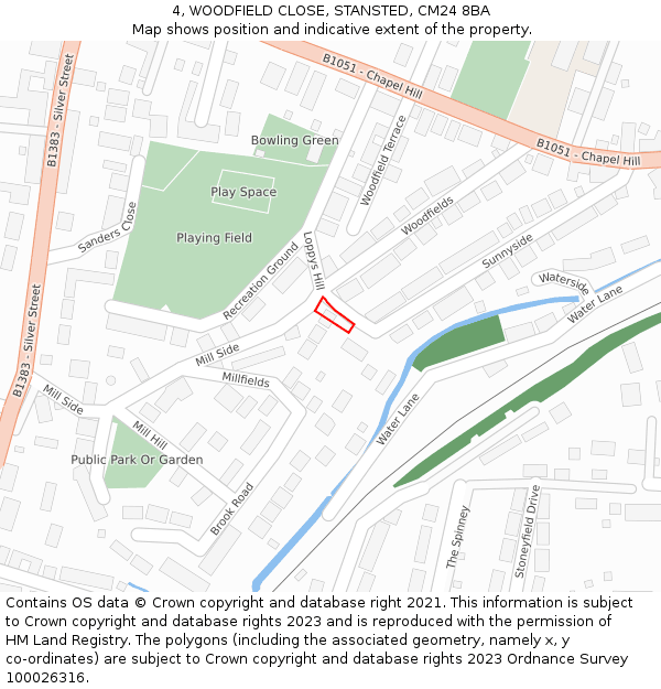 4, WOODFIELD CLOSE, STANSTED, CM24 8BA: Location map and indicative extent of plot