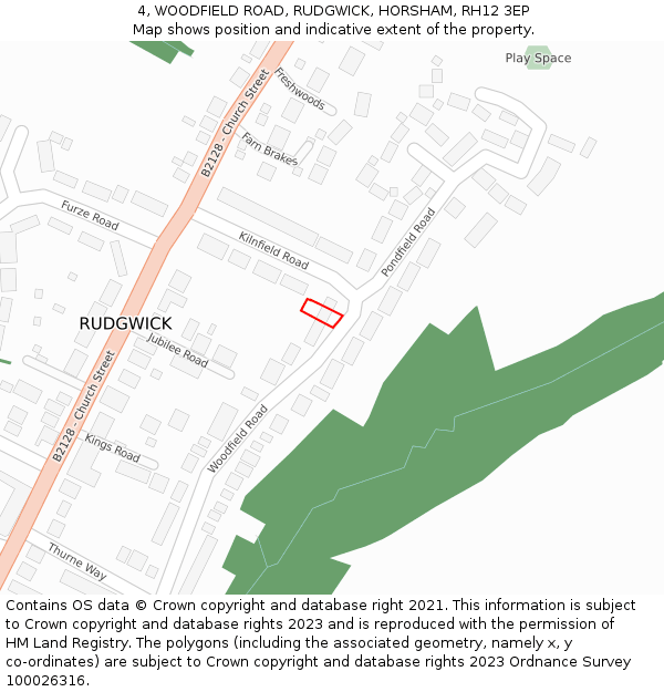 4, WOODFIELD ROAD, RUDGWICK, HORSHAM, RH12 3EP: Location map and indicative extent of plot