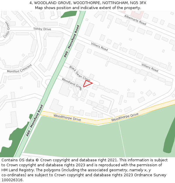 4, WOODLAND GROVE, WOODTHORPE, NOTTINGHAM, NG5 3FX: Location map and indicative extent of plot