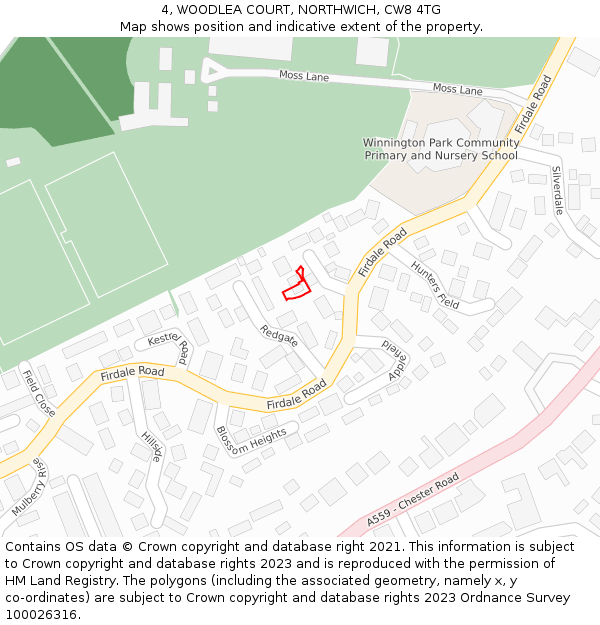 4, WOODLEA COURT, NORTHWICH, CW8 4TG: Location map and indicative extent of plot