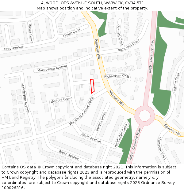 4, WOODLOES AVENUE SOUTH, WARWICK, CV34 5TF: Location map and indicative extent of plot