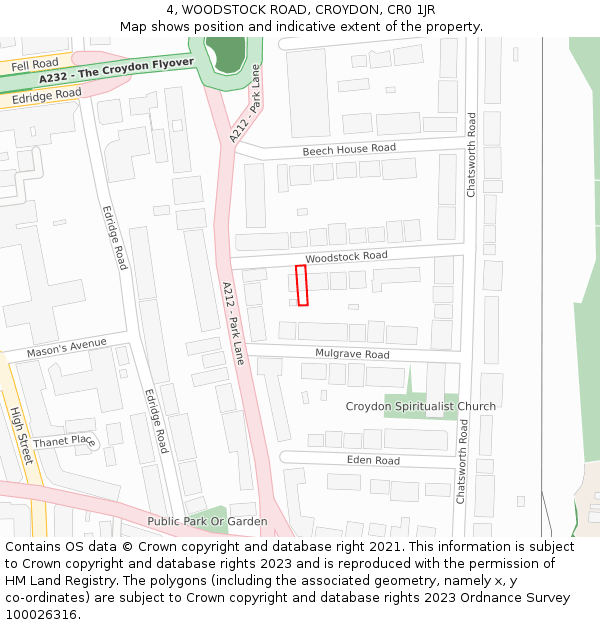 4, WOODSTOCK ROAD, CROYDON, CR0 1JR: Location map and indicative extent of plot