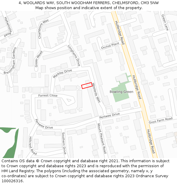 4, WOOLARDS WAY, SOUTH WOODHAM FERRERS, CHELMSFORD, CM3 5NW: Location map and indicative extent of plot