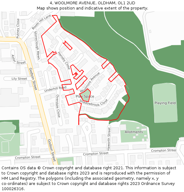 4, WOOLMORE AVENUE, OLDHAM, OL1 2UD: Location map and indicative extent of plot