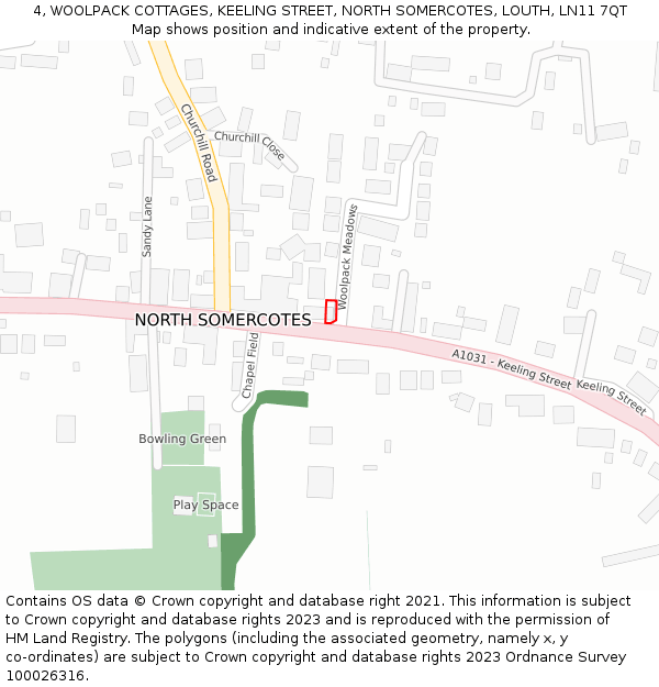 4, WOOLPACK COTTAGES, KEELING STREET, NORTH SOMERCOTES, LOUTH, LN11 7QT: Location map and indicative extent of plot