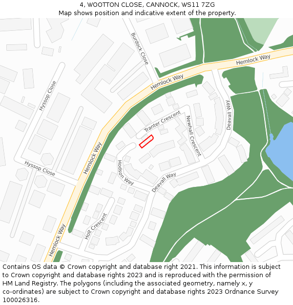 4, WOOTTON CLOSE, CANNOCK, WS11 7ZG: Location map and indicative extent of plot