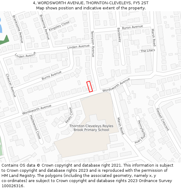 4, WORDSWORTH AVENUE, THORNTON-CLEVELEYS, FY5 2ST: Location map and indicative extent of plot