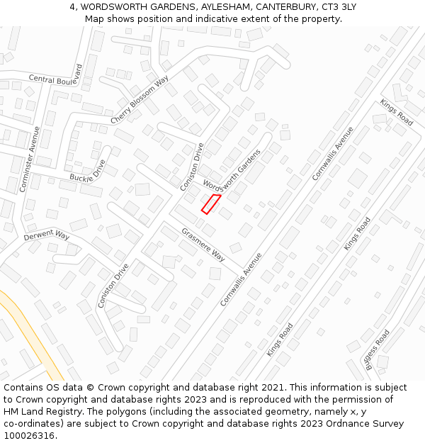 4, WORDSWORTH GARDENS, AYLESHAM, CANTERBURY, CT3 3LY: Location map and indicative extent of plot