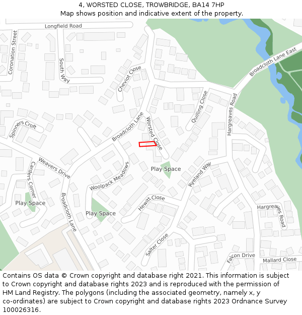 4, WORSTED CLOSE, TROWBRIDGE, BA14 7HP: Location map and indicative extent of plot