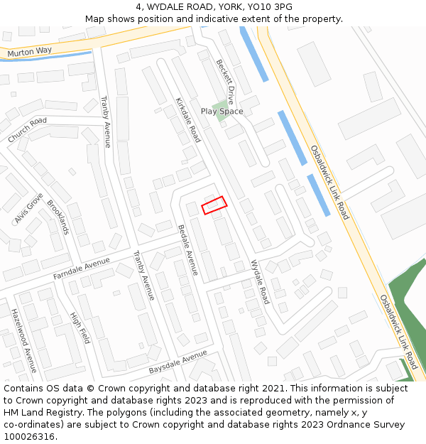 4, WYDALE ROAD, YORK, YO10 3PG: Location map and indicative extent of plot