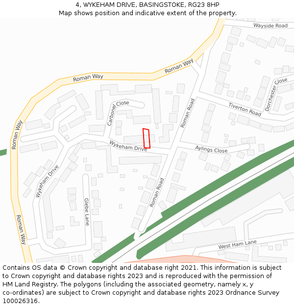 4, WYKEHAM DRIVE, BASINGSTOKE, RG23 8HP: Location map and indicative extent of plot