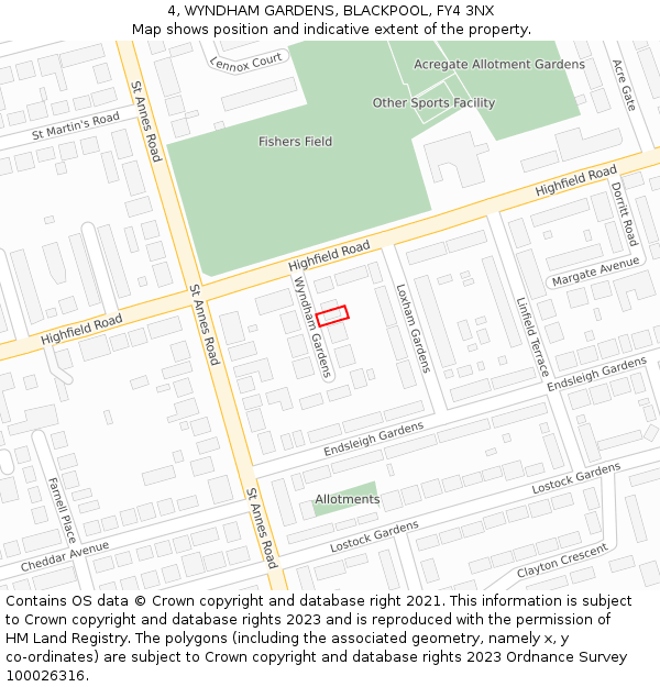 4, WYNDHAM GARDENS, BLACKPOOL, FY4 3NX: Location map and indicative extent of plot