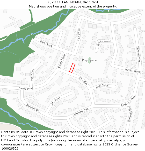 4, Y BERLLAN, NEATH, SA11 3YH: Location map and indicative extent of plot