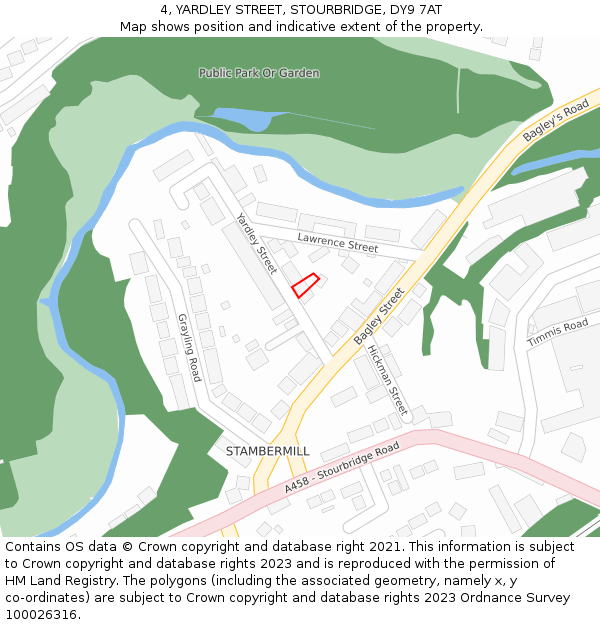 4, YARDLEY STREET, STOURBRIDGE, DY9 7AT: Location map and indicative extent of plot