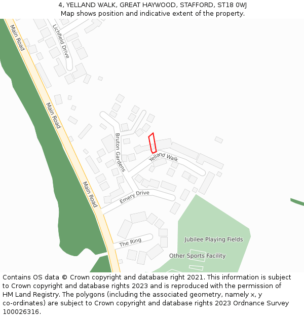 4, YELLAND WALK, GREAT HAYWOOD, STAFFORD, ST18 0WJ: Location map and indicative extent of plot