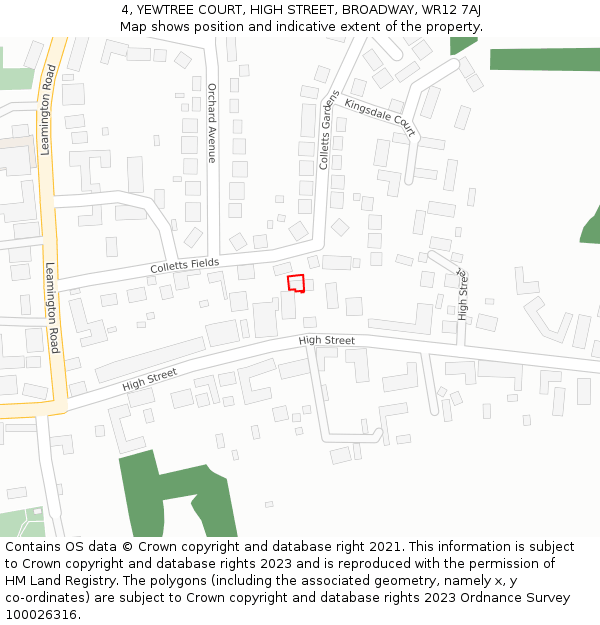 4, YEWTREE COURT, HIGH STREET, BROADWAY, WR12 7AJ: Location map and indicative extent of plot