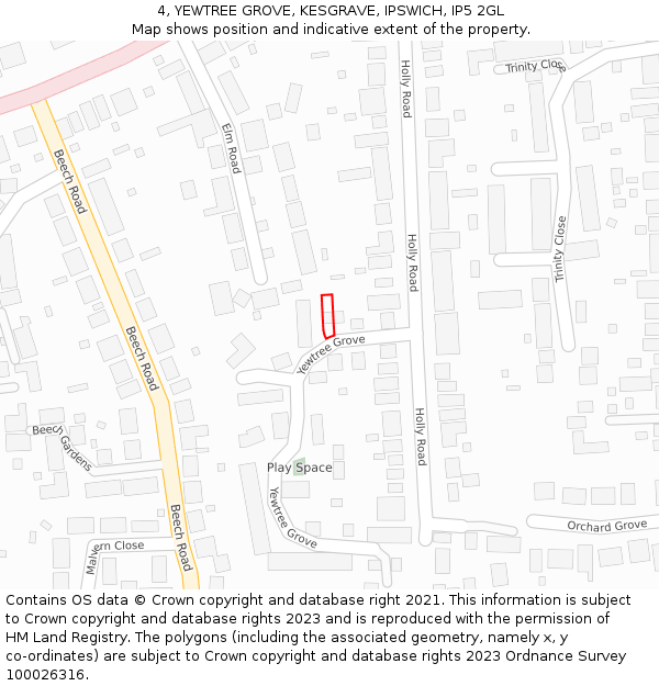 4, YEWTREE GROVE, KESGRAVE, IPSWICH, IP5 2GL: Location map and indicative extent of plot