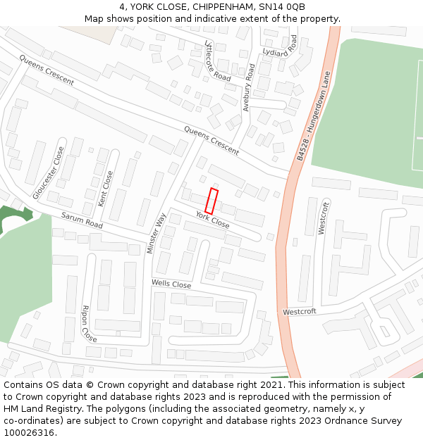 4, YORK CLOSE, CHIPPENHAM, SN14 0QB: Location map and indicative extent of plot