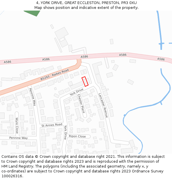 4, YORK DRIVE, GREAT ECCLESTON, PRESTON, PR3 0XU: Location map and indicative extent of plot