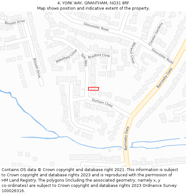 4, YORK WAY, GRANTHAM, NG31 8RF: Location map and indicative extent of plot