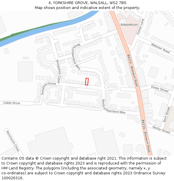 4, YORKSHIRE GROVE, WALSALL, WS2 7BS: Location map and indicative extent of plot