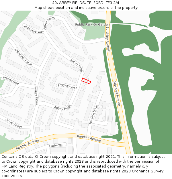 40, ABBEY FIELDS, TELFORD, TF3 2AL: Location map and indicative extent of plot
