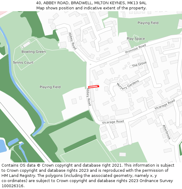 40, ABBEY ROAD, BRADWELL, MILTON KEYNES, MK13 9AL: Location map and indicative extent of plot