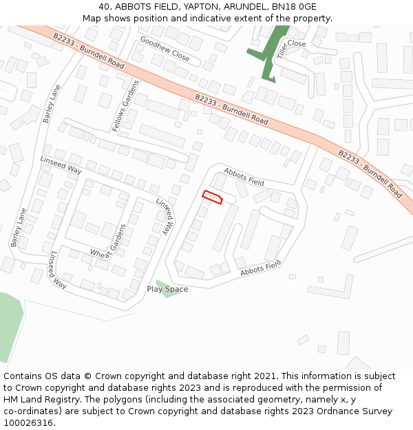 40, ABBOTS FIELD, YAPTON, ARUNDEL, BN18 0GE: Location map and indicative extent of plot