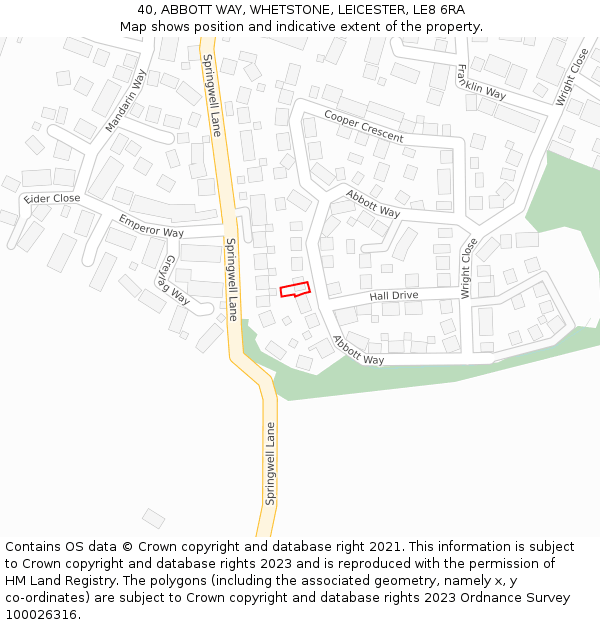 40, ABBOTT WAY, WHETSTONE, LEICESTER, LE8 6RA: Location map and indicative extent of plot