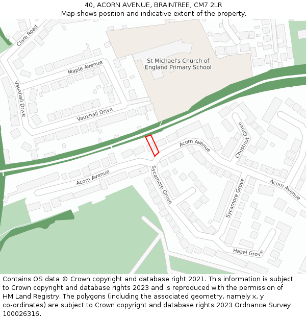 40, ACORN AVENUE, BRAINTREE, CM7 2LR: Location map and indicative extent of plot