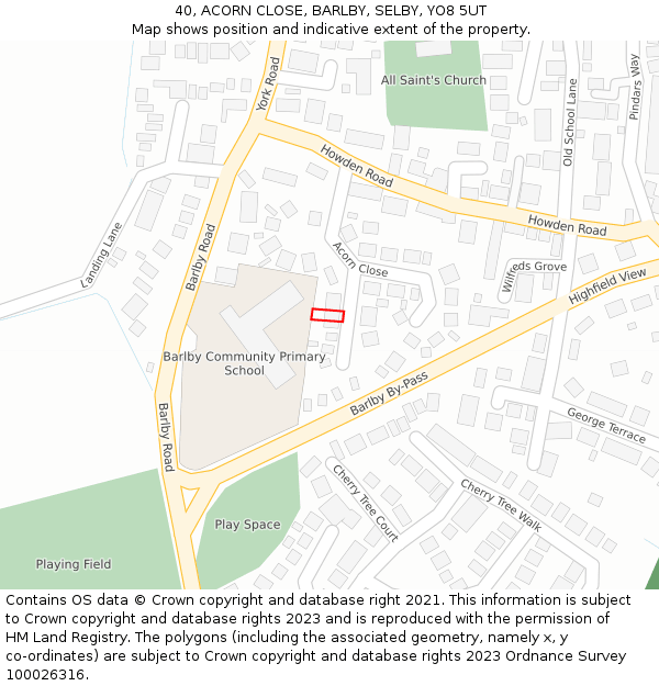 40, ACORN CLOSE, BARLBY, SELBY, YO8 5UT: Location map and indicative extent of plot