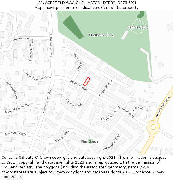40, ACREFIELD WAY, CHELLASTON, DERBY, DE73 6PN: Location map and indicative extent of plot