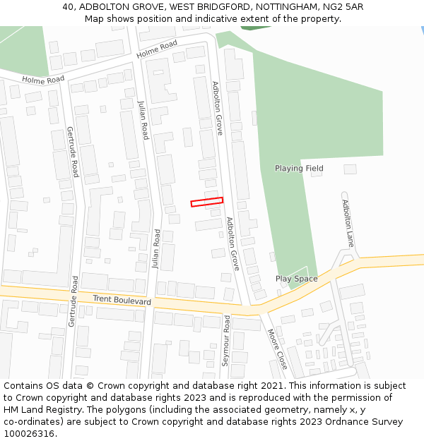 40, ADBOLTON GROVE, WEST BRIDGFORD, NOTTINGHAM, NG2 5AR: Location map and indicative extent of plot