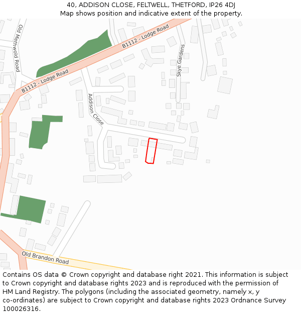 40, ADDISON CLOSE, FELTWELL, THETFORD, IP26 4DJ: Location map and indicative extent of plot