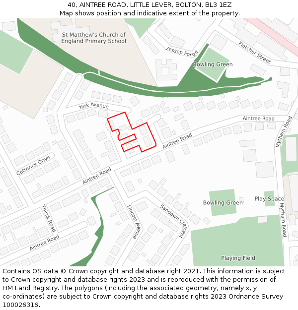 40, AINTREE ROAD, LITTLE LEVER, BOLTON, BL3 1EZ: Location map and indicative extent of plot