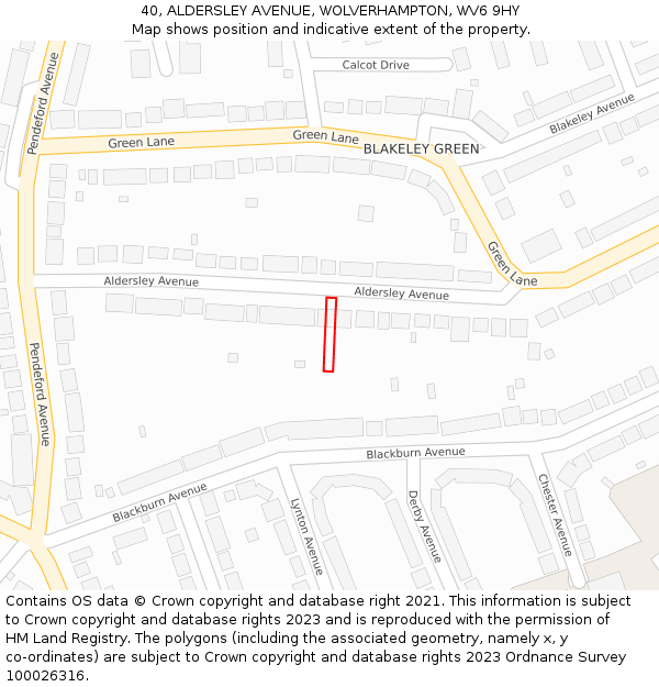 40, ALDERSLEY AVENUE, WOLVERHAMPTON, WV6 9HY: Location map and indicative extent of plot