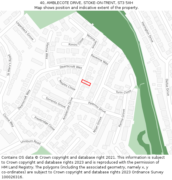 40, AMBLECOTE DRIVE, STOKE-ON-TRENT, ST3 5XH: Location map and indicative extent of plot
